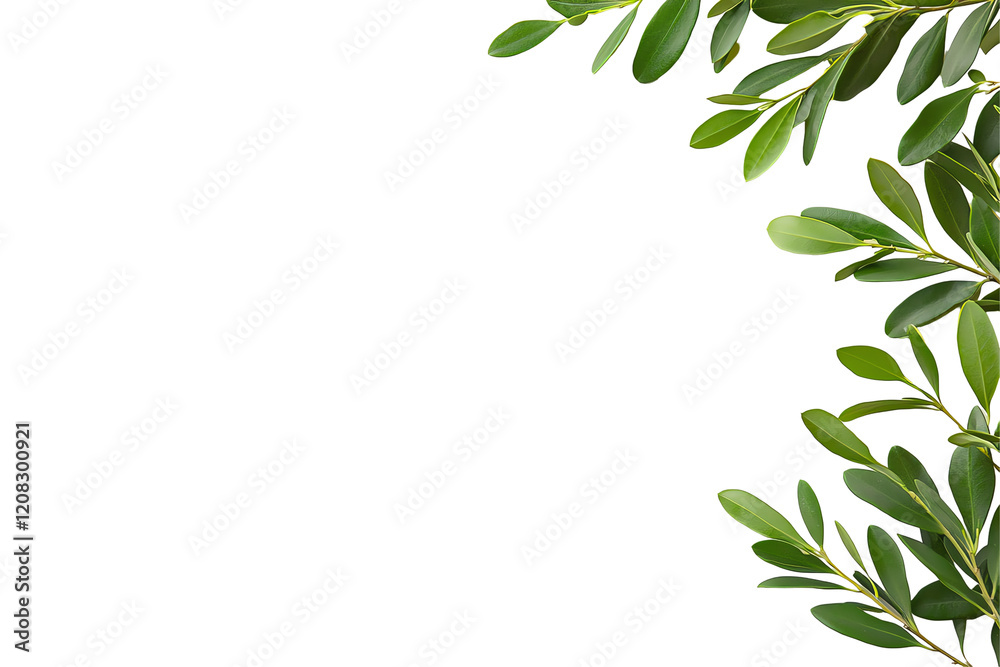 Naklejka premium A vibrant arrangement of green leaves, perfect for enhancing backgrounds or nature-themed designs. Ideal for projects needing a fresh, natural touch and a sense of tranquility.