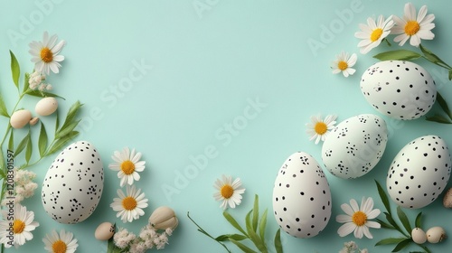 Happy easter composition with decorated eggs and flowers for easter design