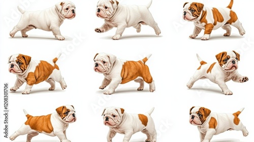 A captivating collage featuring a variety of playful bulldog puppies in different poses, highlighting their charm and energy that endears them to dog lovers everywhere. photo