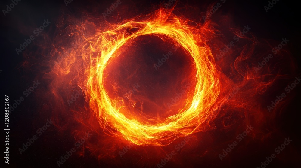 Fototapeta premium Fiery circular frame on dark background