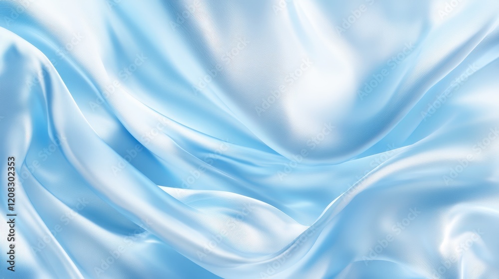 Obraz premium Smooth flowing light blue silk fabric with gentle waves