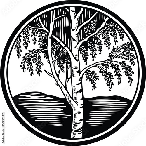 Birch Tree Linocut Adobe Illustrator Artwork