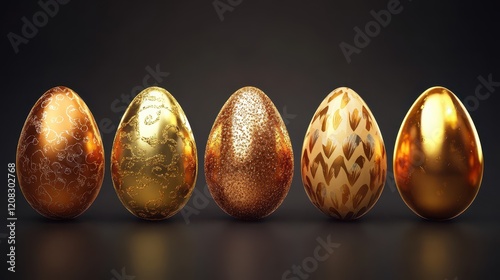 Luxurious golden easter eggs with intricate designs for holiday themed decor photo