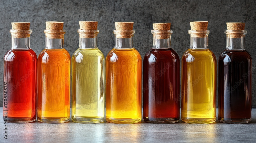 Cooking oils variety bottles kitchen counter Cooking oils variety bottles kitchen counter