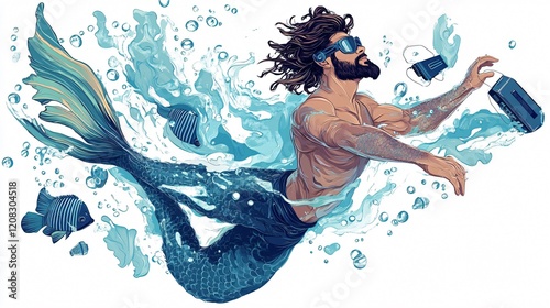 Male Mermaid Illustration Art Electronics Wide Angle Image