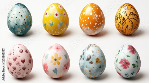 Colorful easter egg collection with intricate designs and patterns for seasonal decorations photo