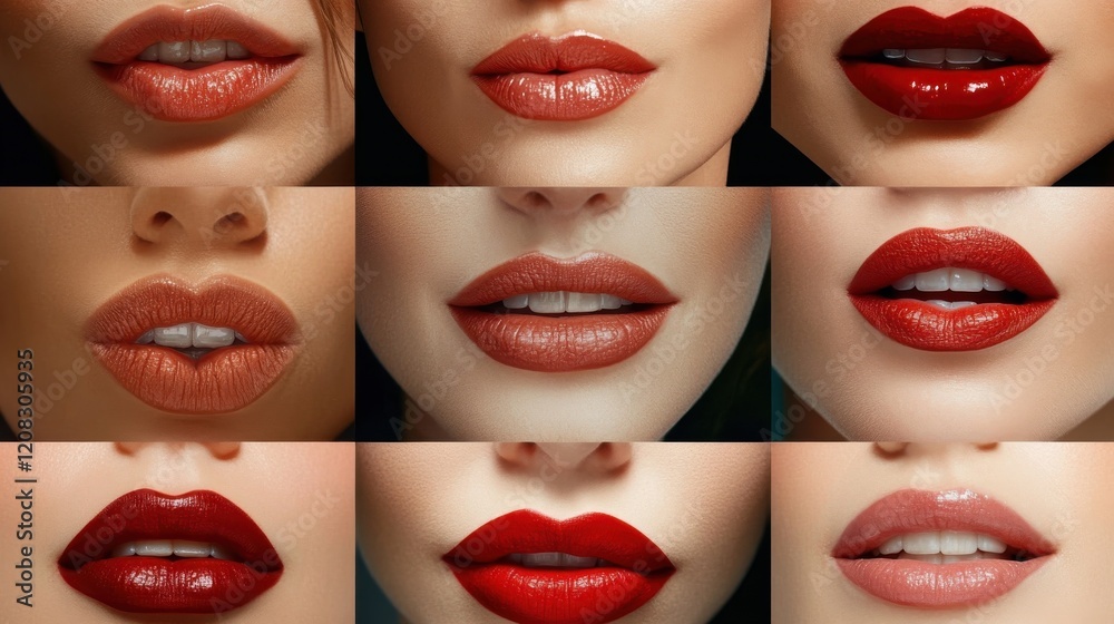 This vibrant composition showcases an array of lip colors and textures, celebrating the beauty of diversity and expression in cosmetic artistry with striking contrasts and details. This vibrant composition showcases an array of lip colors and textures, celebrating the beauty of diversity and expression in cosmetic artistry with striking contrasts and details.