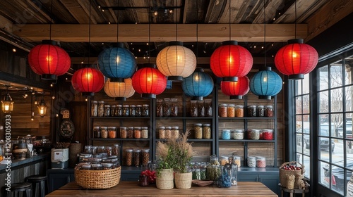 Rustic Charm: A Candy Store's Illuminated Interior