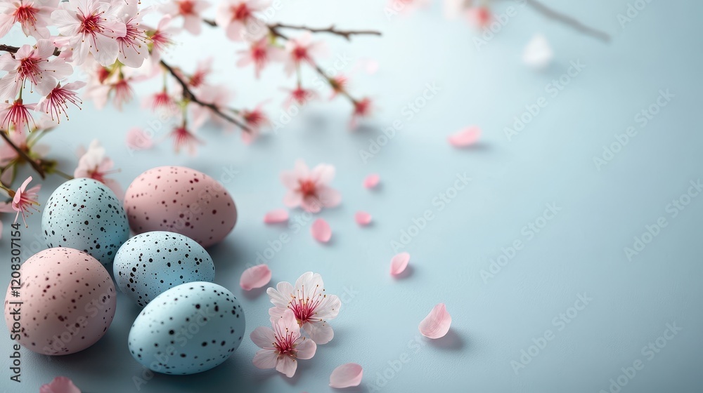 Easter spring decor with pastel eggs and blossoms for seasonal celebration Easter spring decor with pastel eggs and blossoms for seasonal celebration