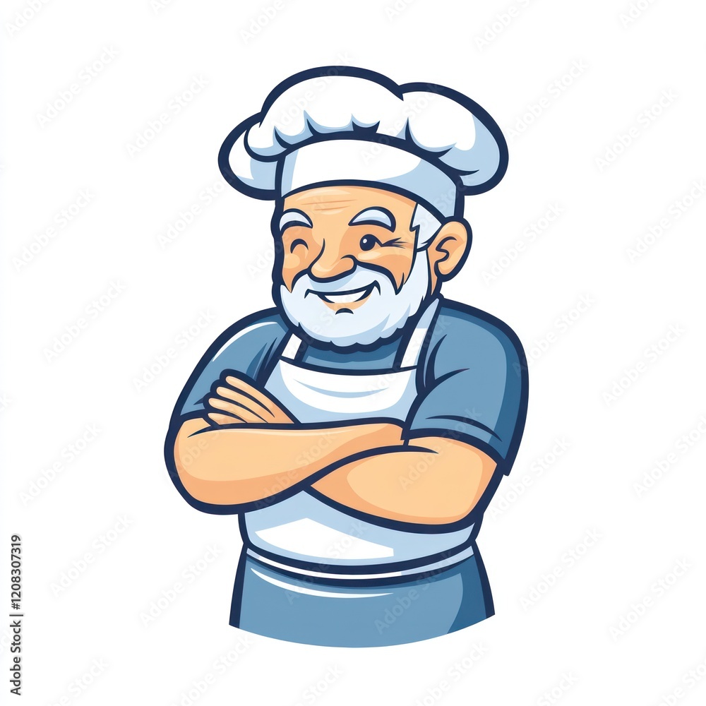 Cartoon chef with arms crossed in the kitchen, ready for cooking, for culinary art projects Cartoon chef with arms crossed in the kitchen, ready for cooking, for culinary art projects