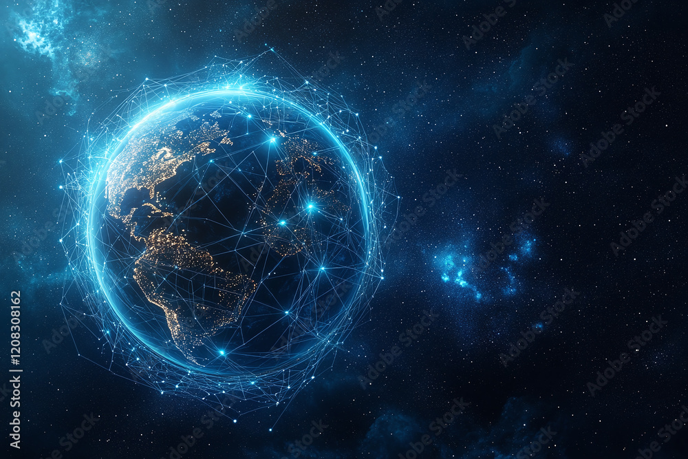 Futuristic Global Network with Digital Connections and Glowing Data Points in a Tech-Inspired Abstract Earth Design Futuristic Global Network with Digital Connections and Glowing Data Points in a Tech-Inspired Abstract Earth Design