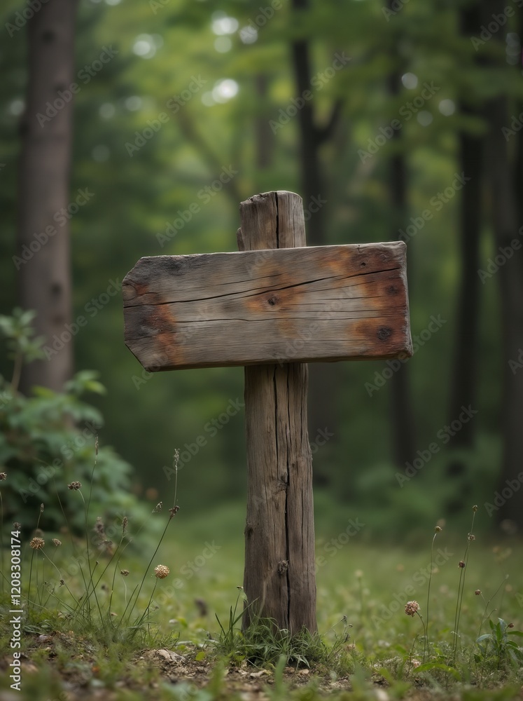 an empty sign board on the background of a forest, made of wood, old and weathered plaque an empty sign board on the background of a forest, made of wood, old and weathered plaque