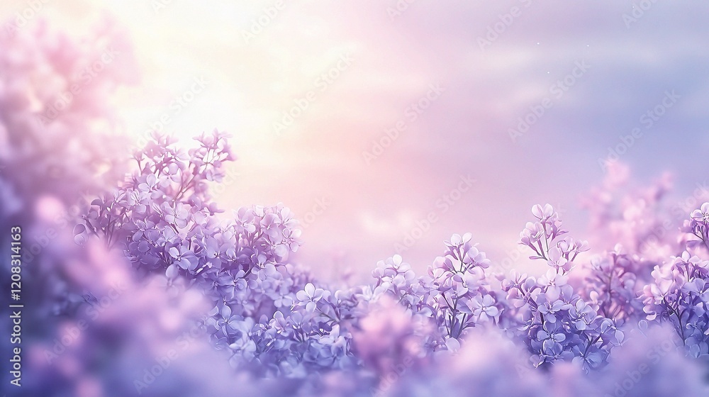 Obraz premium Soft Pastel Lilac Flowers in Full Bloom Against Gentle Background