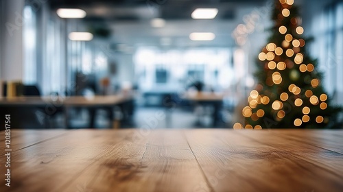 Wallpaper Mural Blurred Background of a Wooden Table with Bokeh Effects in Office Torontodigital.ca