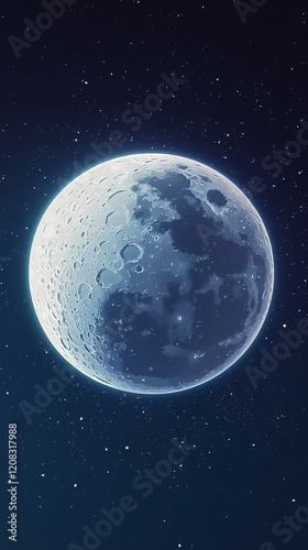 An animated background of a large full moon in the night sky, filled with various stars, with a bright, glowing gray moon.