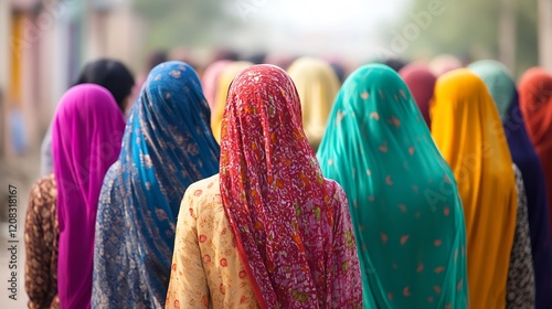 Colorful Burqas Displaying Unity and Diversity Among Women in a Traditional Community Setting : Generative AI photo