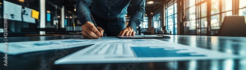 Consultant Reviewing Tax Planning Documents in Modern Office Business Environment Professional Insights