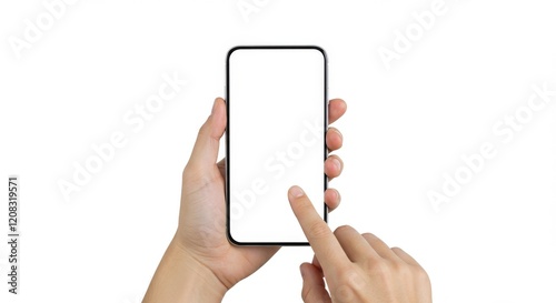 Mobile smart phone screen mock up, smartphone display mockup in hand with finger tapping