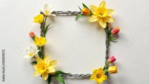 Spring flowers on light background, space for text