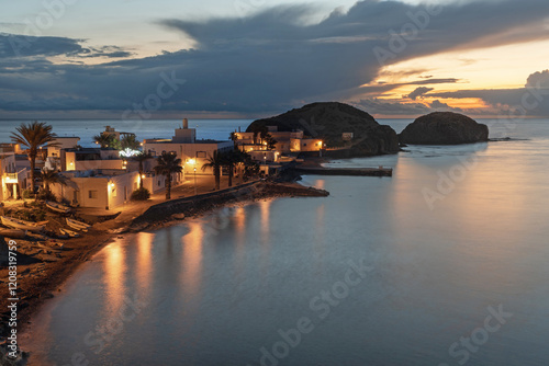 Cabo de Gata-Níjar Natural Park. Sunrise on Isleta del Moro, Almeria