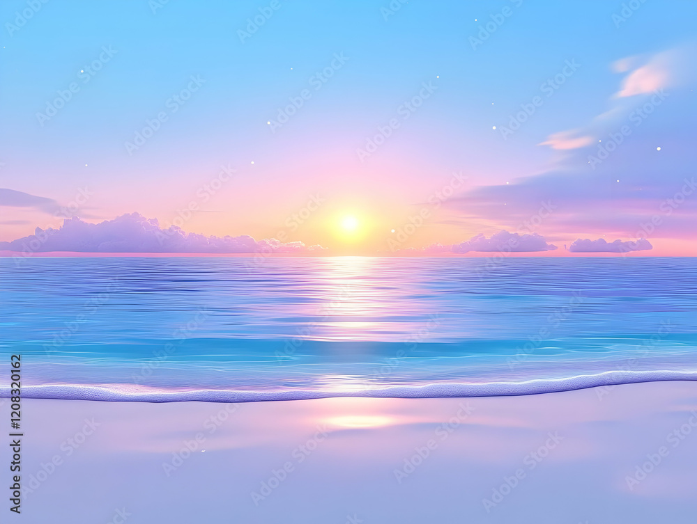 Obraz premium Pastel Sunset Beach Illustration
