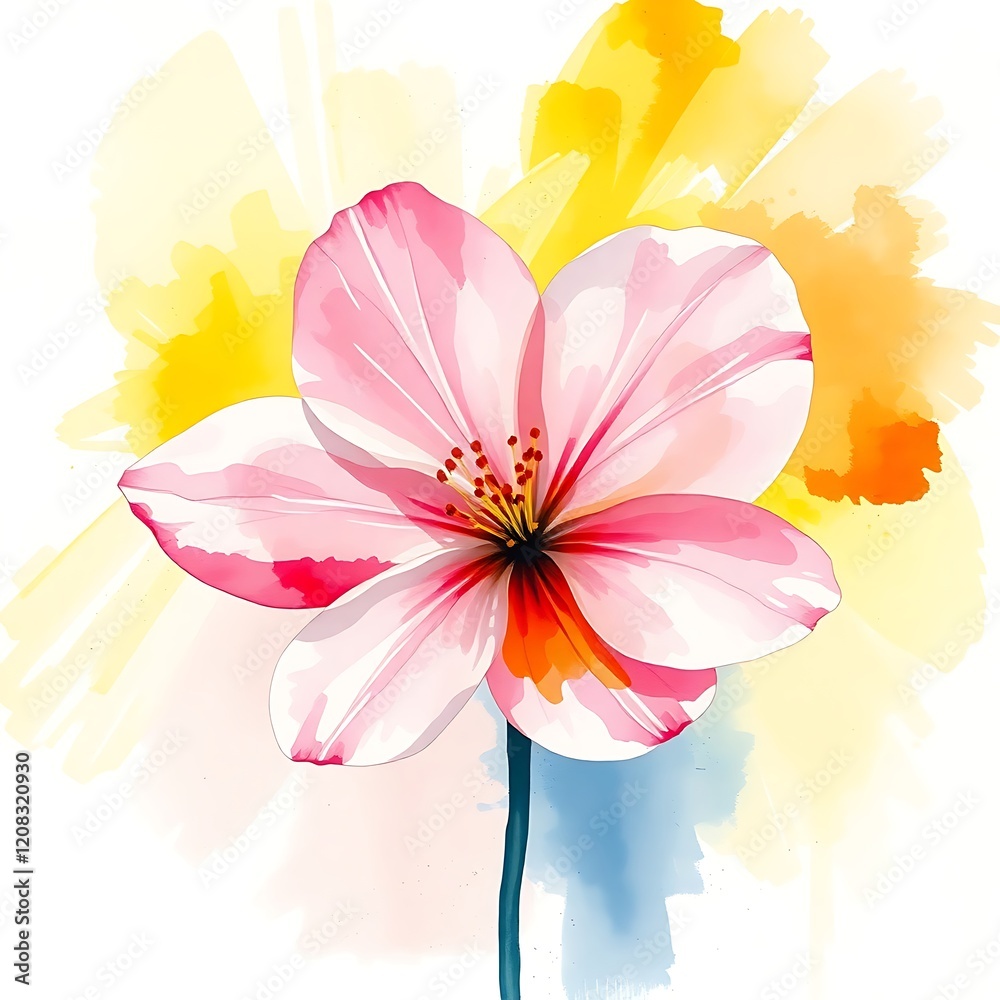A vibrant watercolor painting of a single, exquisite pink flower. A vibrant watercolor painting of a single, exquisite pink flower.