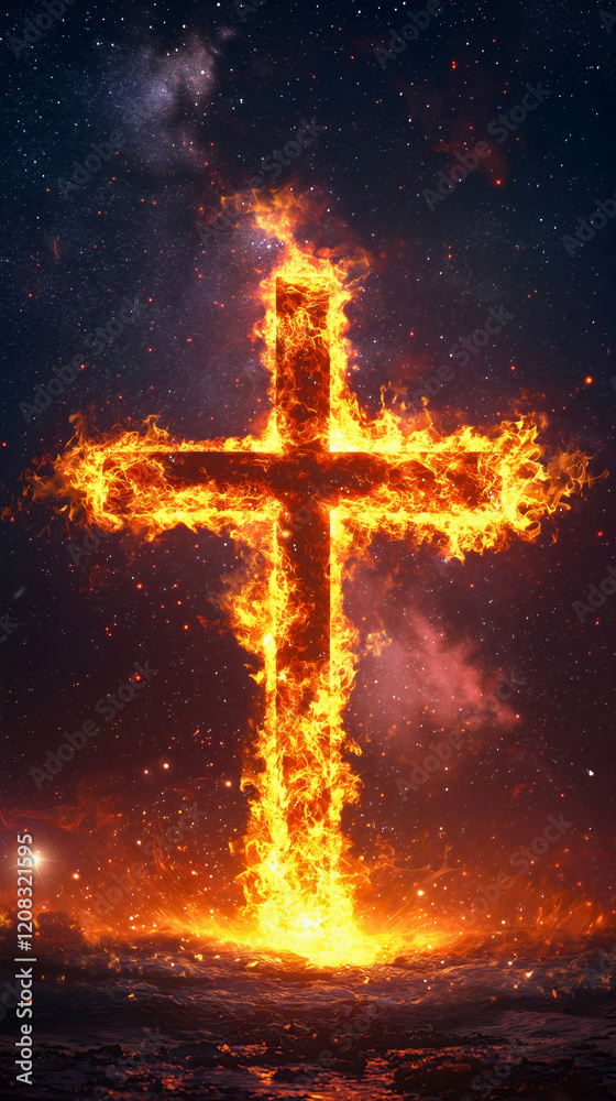 An ideal background of a blazing, burning cross shining majestically and proudly under the night sky, a glowing cross burning with its immense power. An ideal background of a blazing, burning cross shining majestically and proudly under the night sky, a glowing cross burning with its immense power.