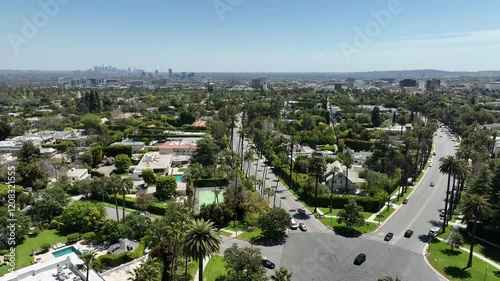 Beverly Hills from a New Angle Aerial Views Descend in Los Angeles California USA