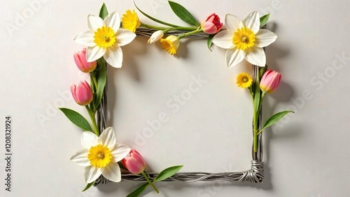 Spring flowers on light background, space for text