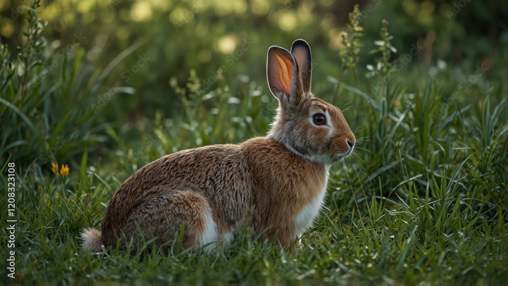 Rabbit in Grass with Serene Mood Representing Natural Habitat Against Blurred Green Vegetation Background
Rabbit in Grass with Serene Mood Representing Natural Habitat Against Blurred Green Vegetation Background