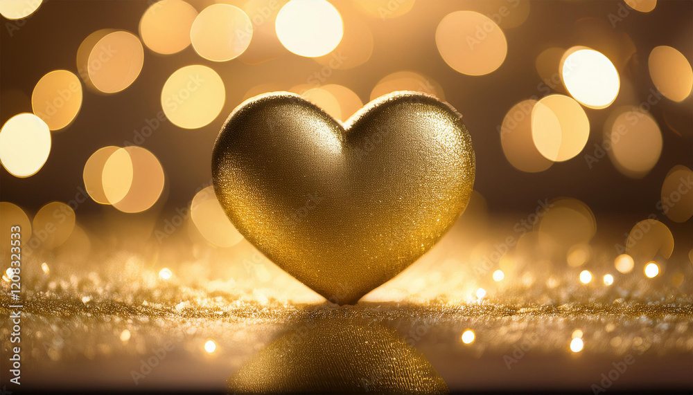 Fototapeta premium elegant gold heart shape surrounded by soft bokeh lights giving a refined touch