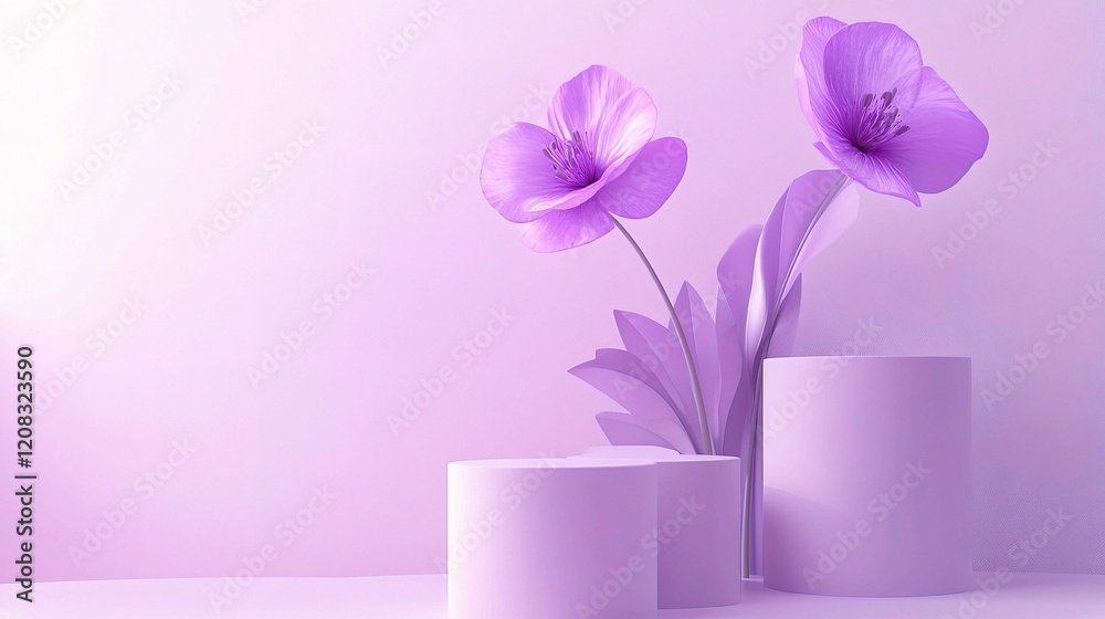 Obraz premium Elegant 3D Rendering of Purple Flower with Geometric Shapes