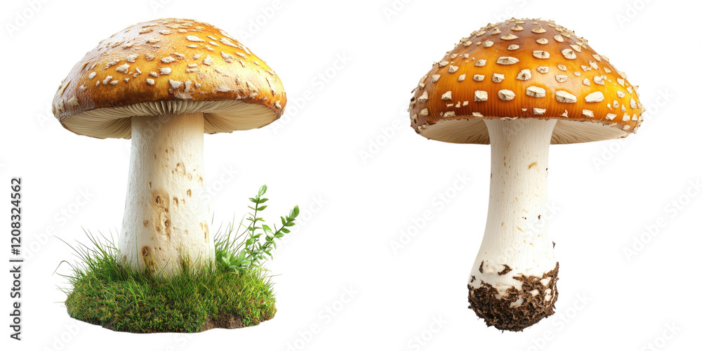 Obraz premium Mushroom isolated on transparent background, PNG die-cut, Set of