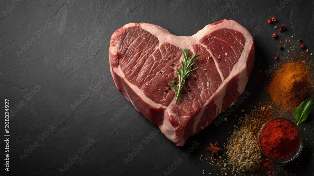 Heart-Shaped Steak: A Culinary Still Life with Spices