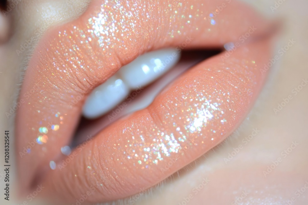 Fototapeta premium Close-up shot of a woman's lips with glitter applied, perfect for beauty and fashion use