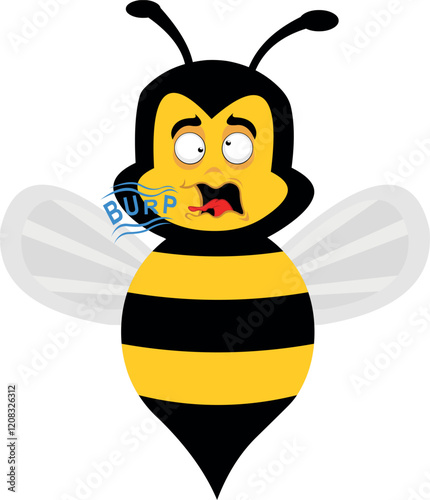 vector illustration character bee insect cartoon, mouth burping with the text burp