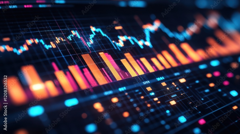 Dynamic Stock Market Analytics on Futuristic Digital Screen Dynamic Stock Market Analytics on Futuristic Digital Screen