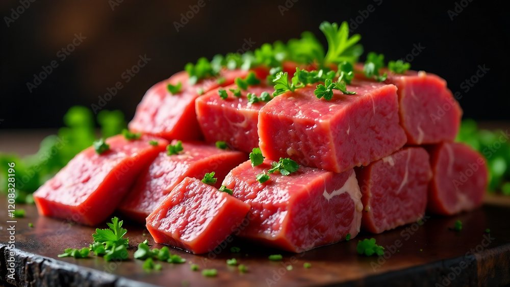 Raw boneless beef cuts, additional, a close-up still life photography of raw beef, depth of field, moody, warm lighting, rustic and elegant atmosphere, high contrast, realistic, detailed, professio Raw boneless beef cuts, additional, a close-up still life photography of raw beef, depth of field, moody, warm lighting, rustic and elegant atmosphere, high contrast, realistic, detailed, professio