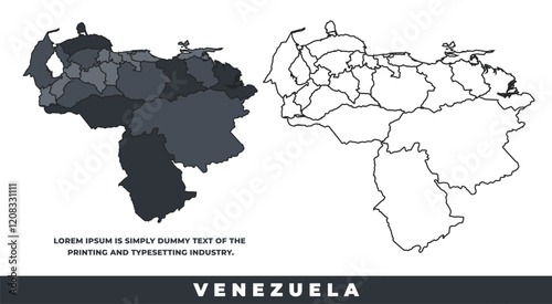 Venezuela political regions black color outline map set