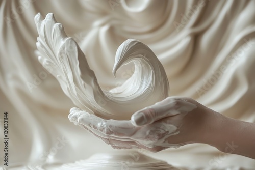 Sculpting clay into a graceful wave-like form, showcasing the artist's skill and the malleability of the material. photo