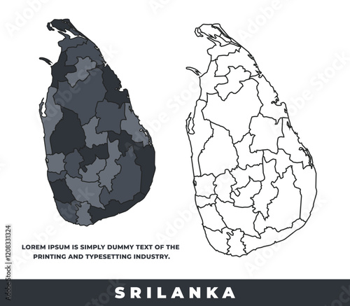 Sri Lanka political regions black color outline map set