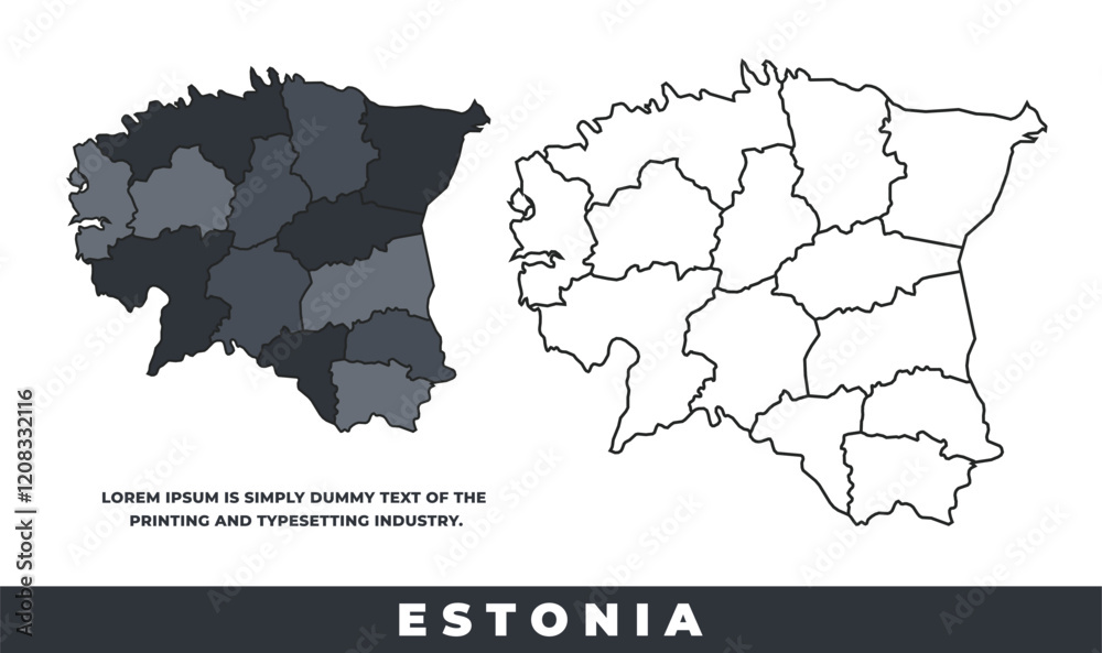 Obraz premium Estonia political regions black color outline map set