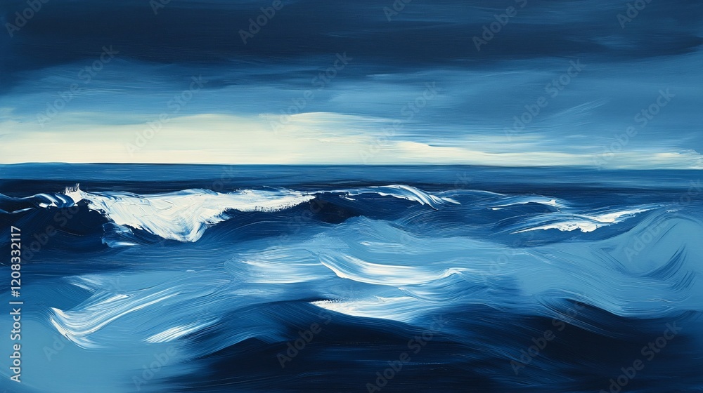 Fototapeta premium Abstract Blue Ocean Waves Painting Art