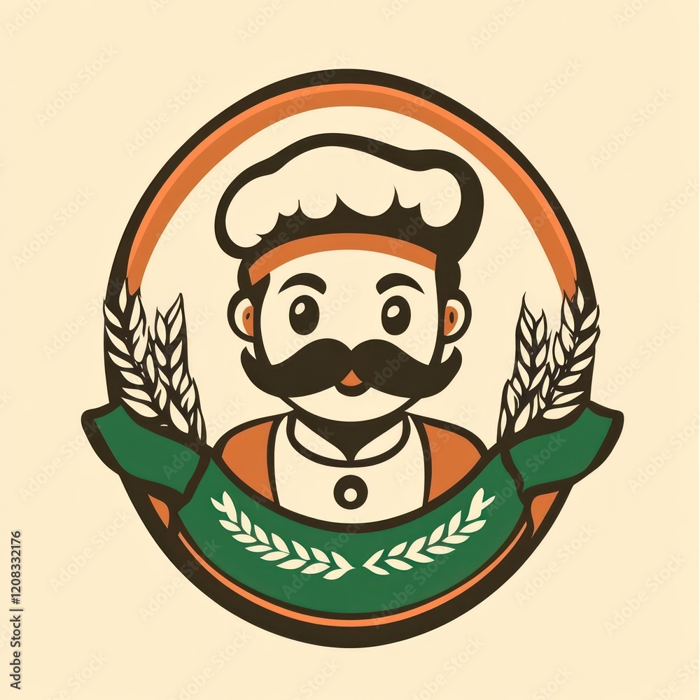 Baker in circle with banner and wheat, isolated, for food business Baker in circle with banner and wheat, isolated, for food business
