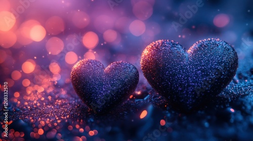 Glittering hearts, romantic bokeh, night, love, Valentine's