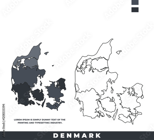 Denmark political regions black color outline map set