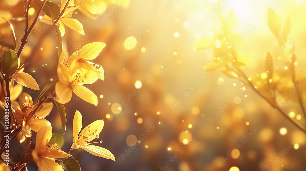 Fototapeta premium Vibrant Forsythia Blossoms in Springtime Sunshine with Bokeh Glow