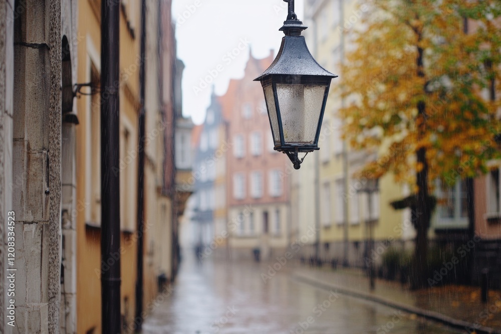 A street light stands out amidst the rain, providing some comfort and visibility A street light stands out amidst the rain, providing some comfort and visibility