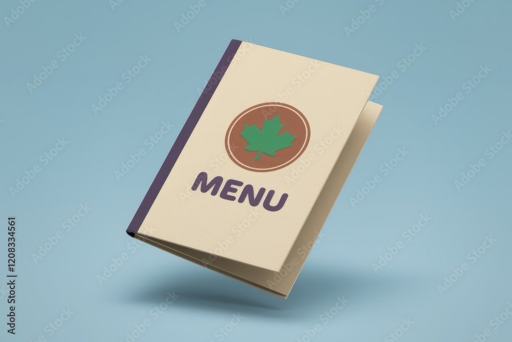 A beige menu booklet with a green maple leaf logo, signifying nature and food. A beige menu booklet with a green maple leaf logo, signifying nature and food.