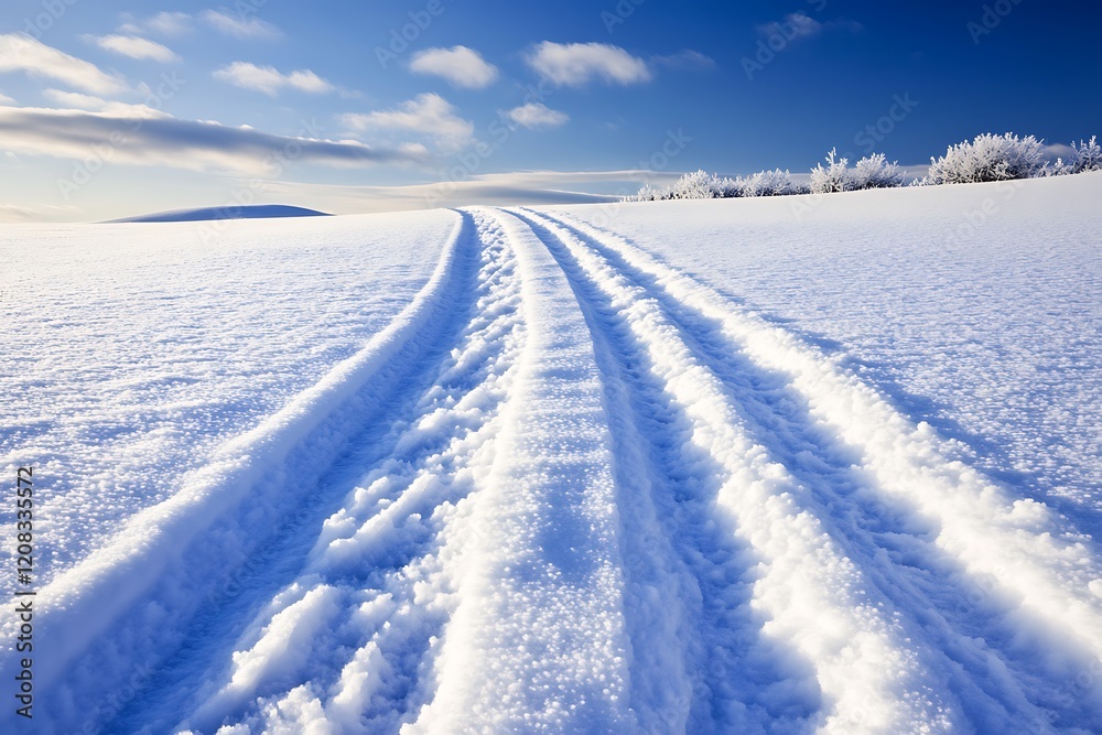 Winter Wonderland Landscape with Snow-Covered Tracks